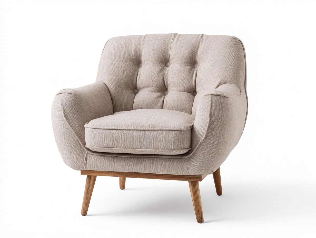 Fauteuil en tissu beige 90x85x80 cm - piètement bois - design scandinave confortable-Luxeixe