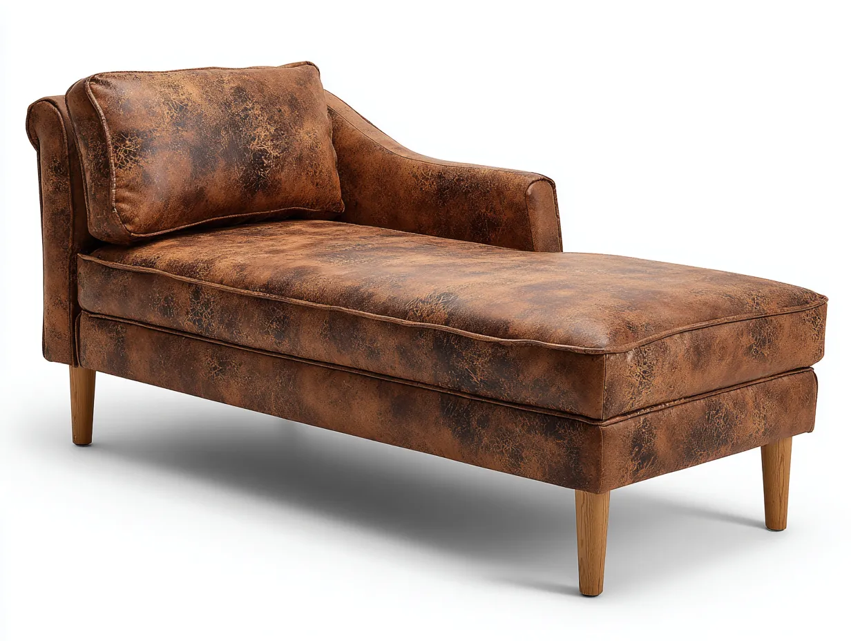 Chaise longue en similicuir vieilli 175x85x85 cm - marron - style vintage industriel-Luxeixe