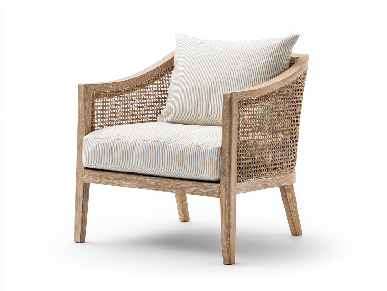 Fauteuil en bois et rotin naturel 78x80x90 cm - tissu beige/naturel - style bohème chic-Luxeixe