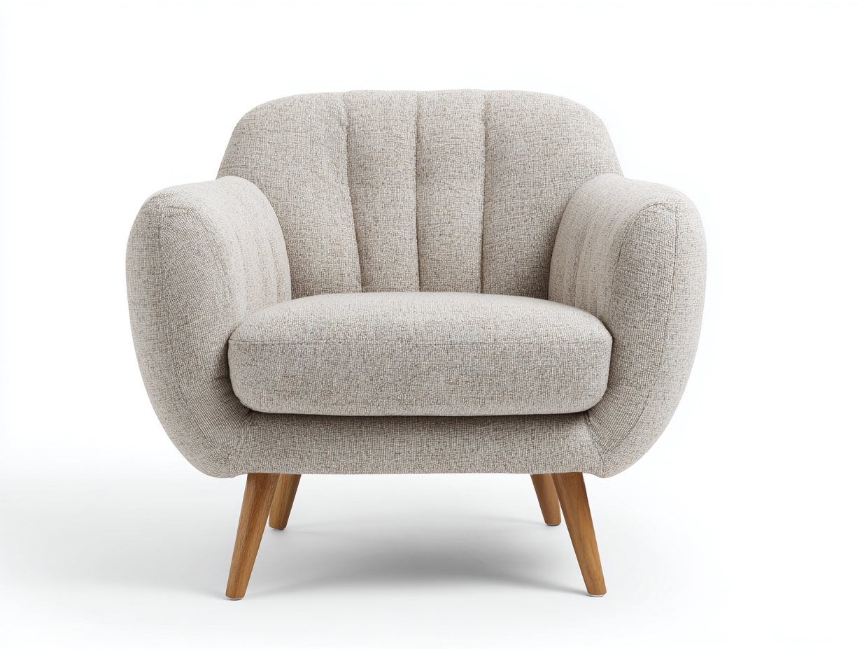 Fauteuil en tissu beige 90x85x88 cm - pieds en bois - style classique capitonné-Luxeixe