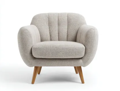 Fauteuil en tissu beige 90x85x88 cm - pieds en bois - style classique capitonné-Luxeixe