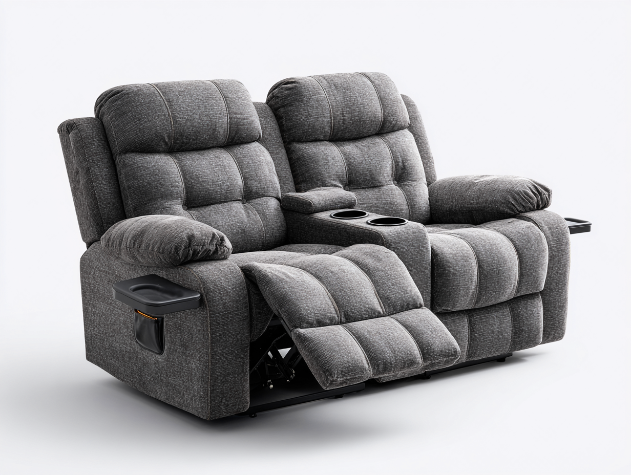 Canapé deux places en tissu 170x95x105 cm - gris foncé - avec fonction relax et porte-gobelets intégrés-Luxeixe