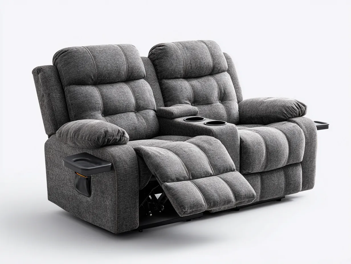 Canapé deux places en tissu 170x95x105 cm - gris foncé - avec fonction relax et porte-gobelets intégrés-Luxeixe