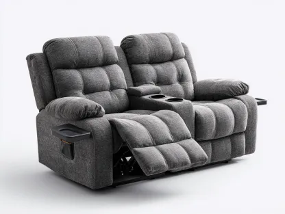 Canapé deux places en tissu 170x95x105 cm - gris foncé - avec fonction relax et porte-gobelets intégrés-Luxeixe