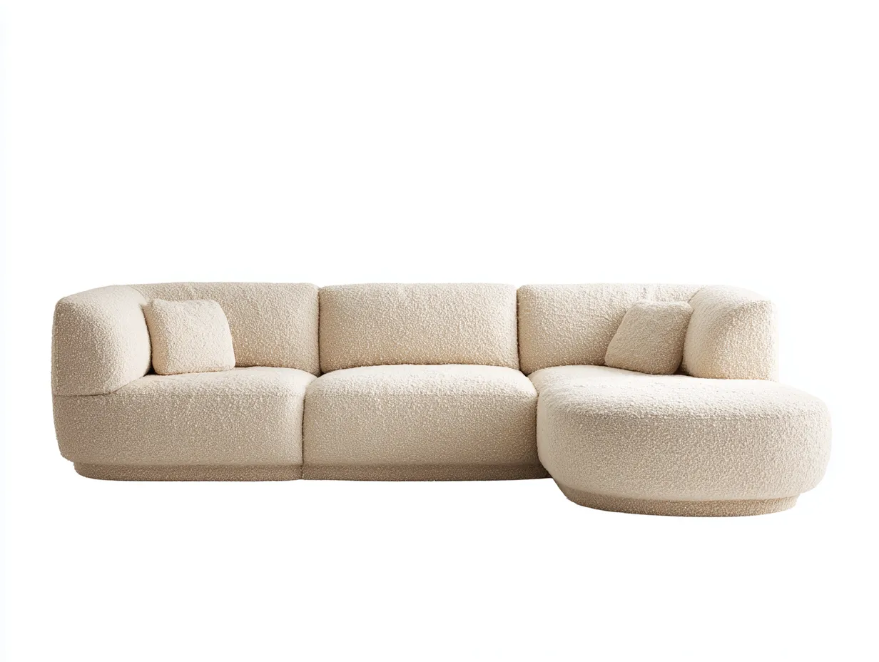 Canapé d'angle en tissu bouclette 275x170x80 cm - beige - design arrondi contemporain-Luxeixe