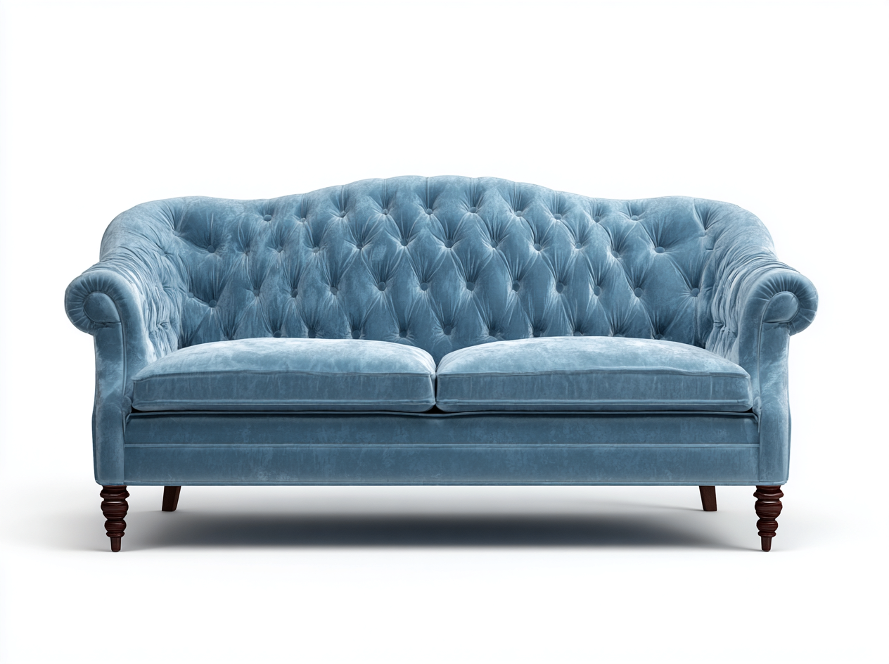 Canapé trois places en velours bleu clair 210x90x85 cm - style capitonné arrondi - design classique et confortable-Luxeixe