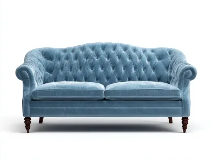 Canapé trois places en velours bleu clair 210x90x85 cm - style capitonné arrondi - design classique et confortable-Luxeixe