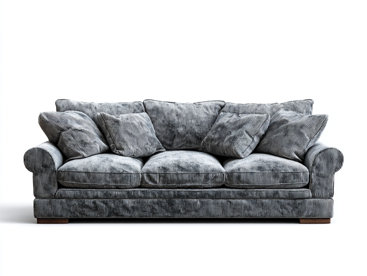 Canapé 3 places en velours côtelé gris 210x95x90 cm - assise profonde - style classique confortable-Luxeixe