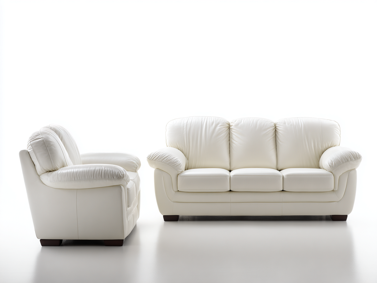Ensemble canapé 3 places 210x95x90 cm et fauteuil 110x95x90 cm en cuir véritable blanc - style contemporain - assise moelleuse - accoudoirs rembourrés-Luxeixe