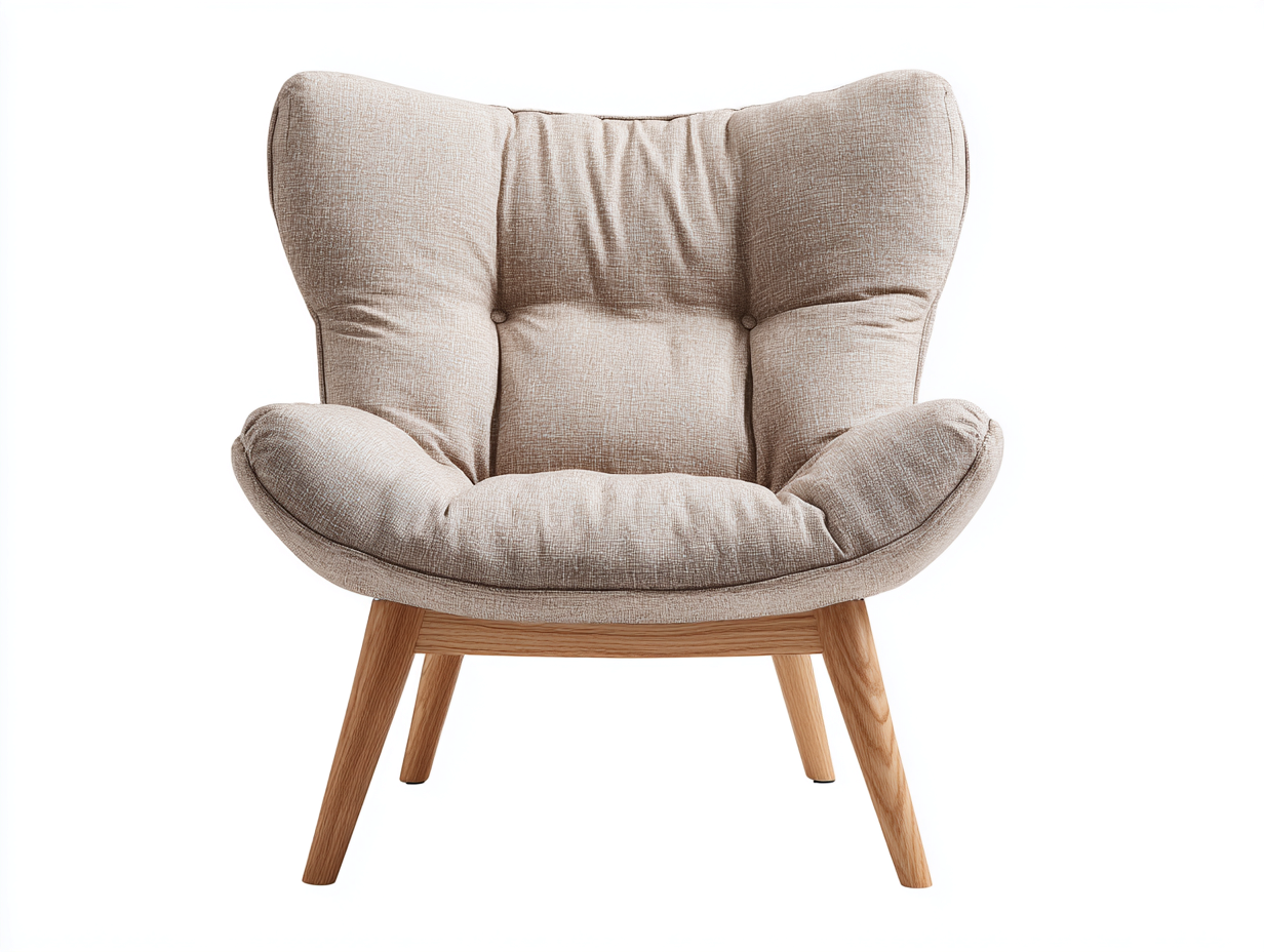 Fauteuil lounge en tissu beige 88x85x95 cm - pieds en bois - design cocoon moderne-Luxeixe