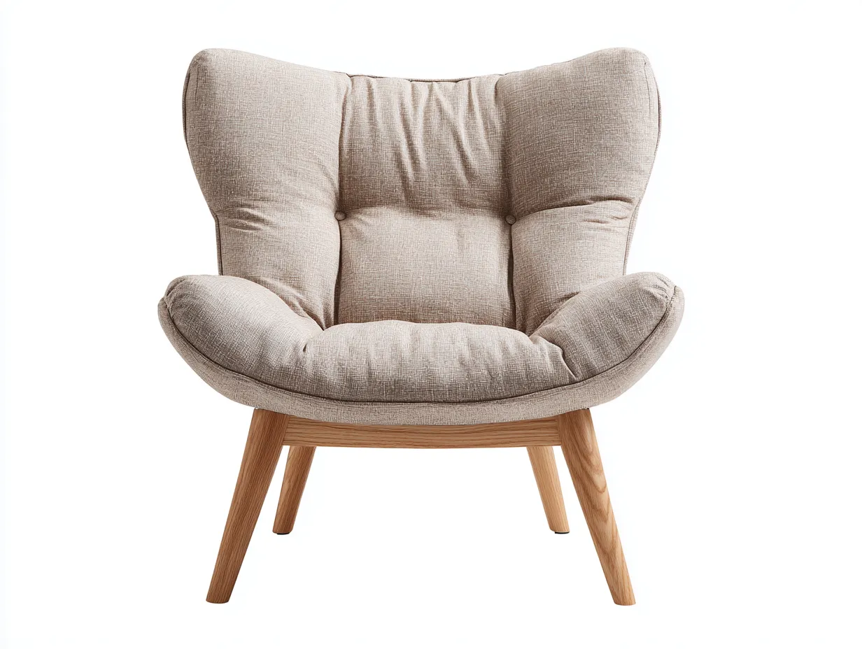 Fauteuil lounge en tissu beige 88x85x95 cm - pieds en bois - design cocoon moderne-Luxeixe