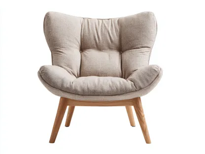 Fauteuil lounge en tissu beige 88x85x95 cm - pieds en bois - design cocoon moderne-Luxeixe