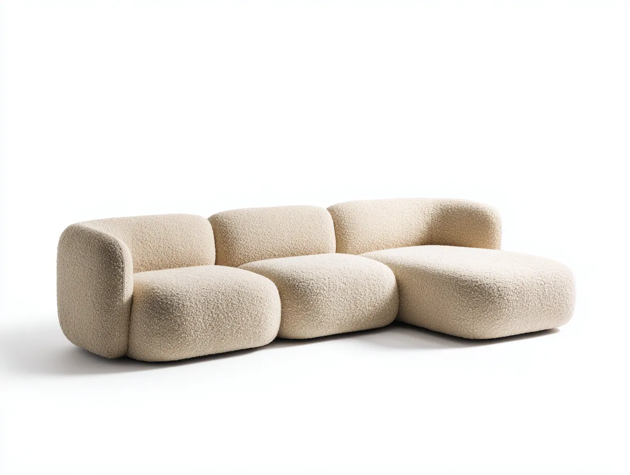 Canapé d'angle en tissu bouclé 260x155x80 cm - beige - design contemporain pour salon-Luxeixe
