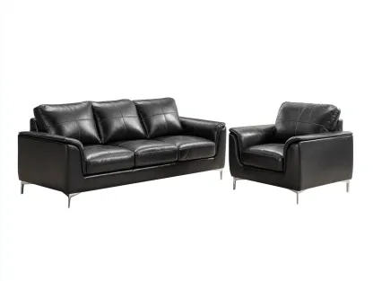 Ensemble canapé 3 places et fauteuil en cuir noir 210x95x85 cm et 100x90x85 cm - design contemporain - pieds métalliques - confort haut de gamme-Luxeixe