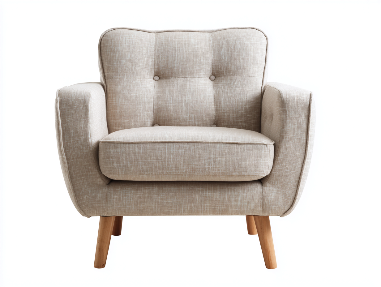 Fauteuil en tissu beige 82x86x80 cm - style scandinave - piètement en bois naturel-Luxeixe