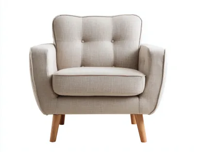 Fauteuil en tissu beige 82x86x80 cm - style scandinave - piètement en bois naturel-Luxeixe