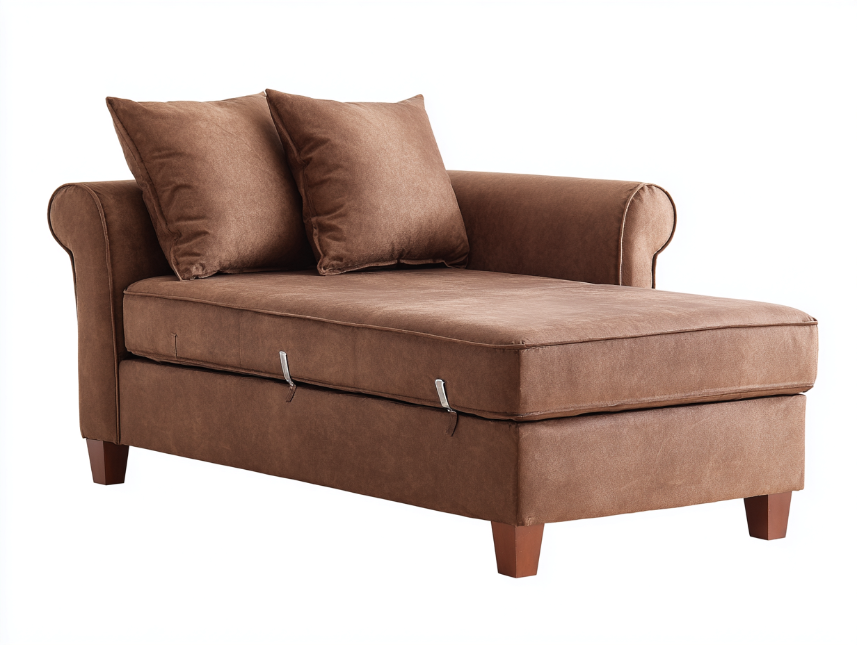 Chaise longue en tissu 175x85x85 cm - marron - avec espace de rangement - design fonctionnel moderne-Luxeixe
