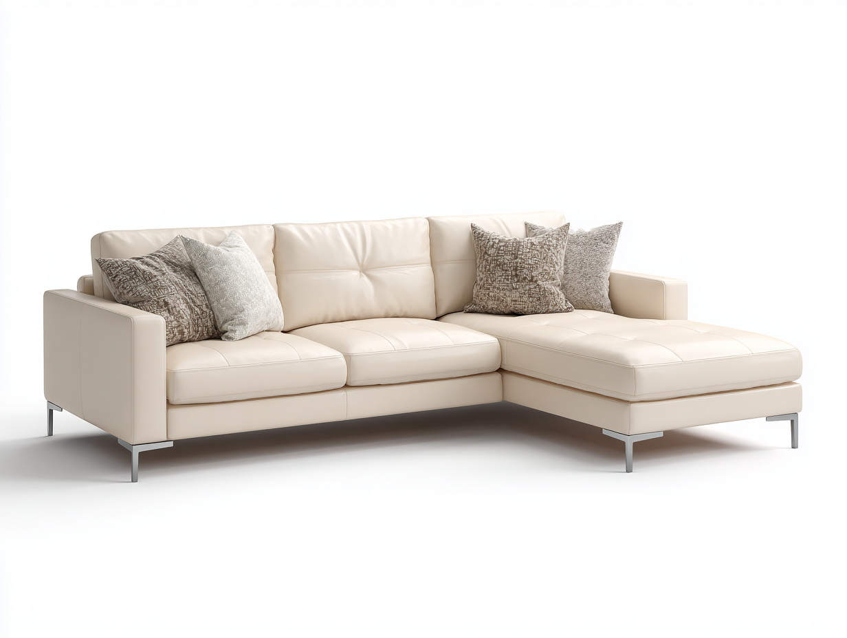 Canapé d'angle en cuir beige 270x160x85 cm - style moderne - pieds en métal chromé-Luxeixe