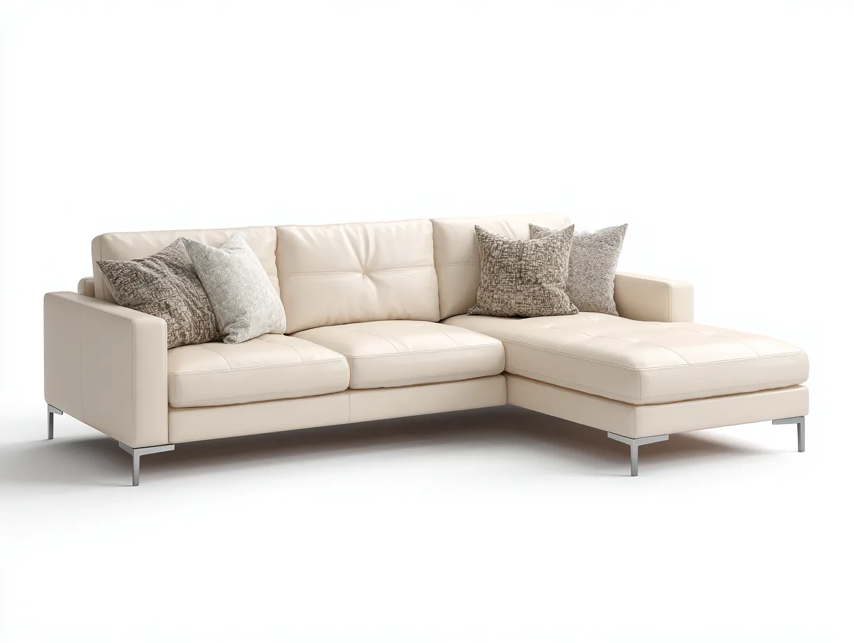 Canapé d'angle en cuir beige 270x160x85 cm - style moderne - pieds en métal chromé-Luxeixe