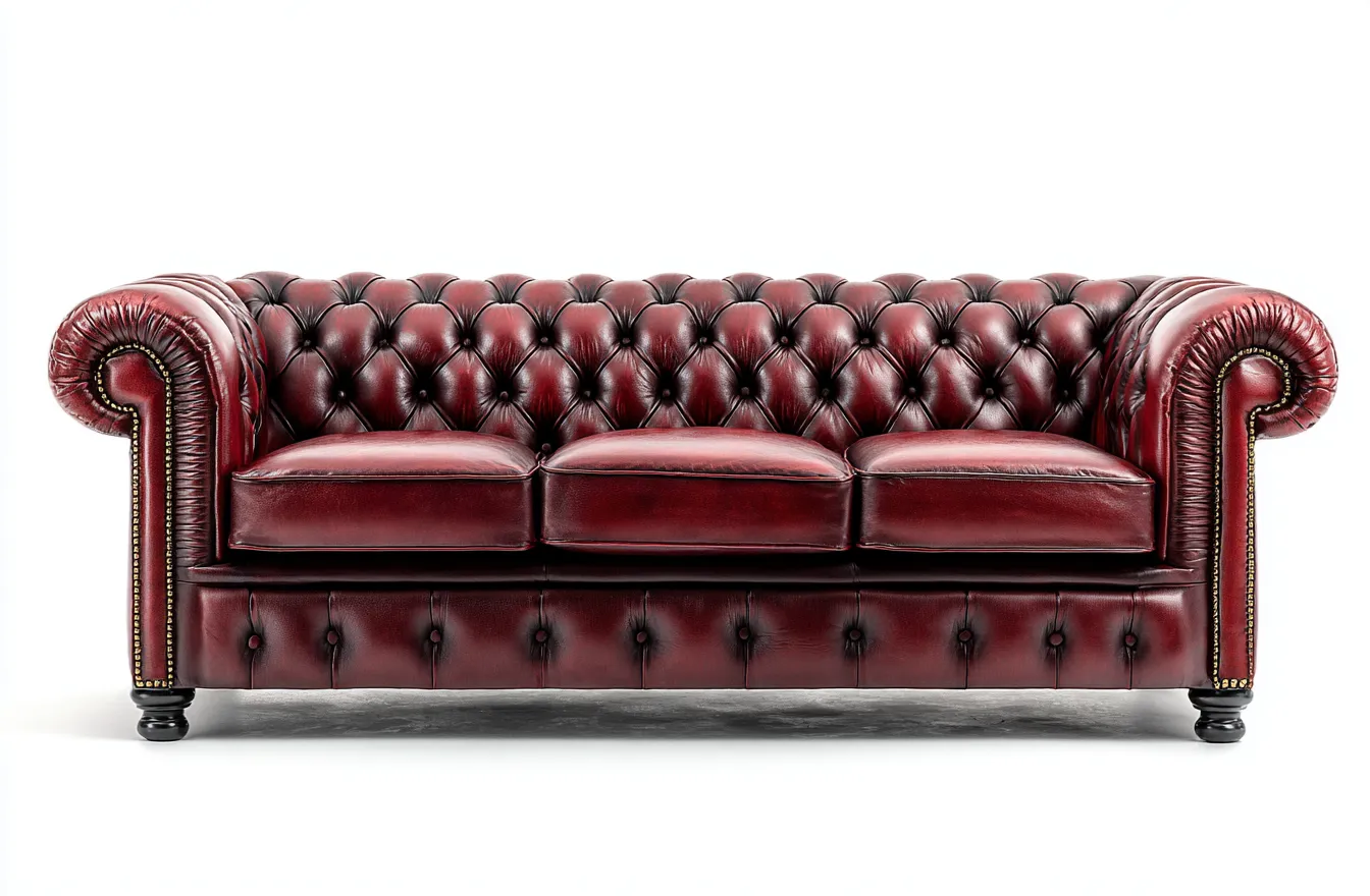 Canapé trois places en cuir rouge bordeaux 220x90x85 cm - style capitonné traditionnel - allure élégante et intemporelle-Luxeixe