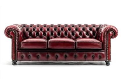 Canapé trois places en cuir rouge bordeaux 220x90x85 cm - style capitonné traditionnel - allure élégante et intemporelle-Luxeixe