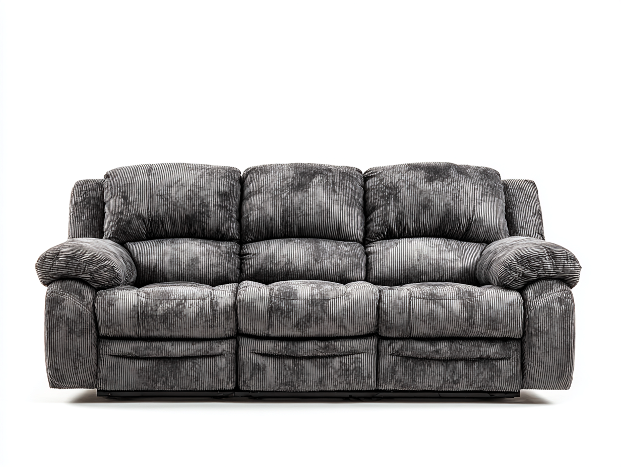 Canapé relax trois places manuel en velours côtelé gris 210x100x100 cm - dossier inclinable - style moderne confort premium-Luxeixe