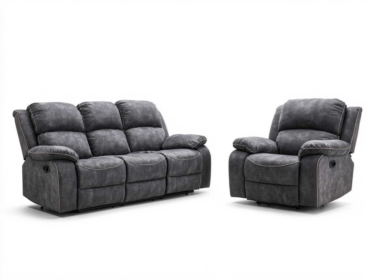 Ensemble canapé et fauteuil inclinables en tissu gris foncé 195x95x100 cm / 100x95x100 cm - design contemporain - dossier et repose-pieds réglables - confort moelleux-Luxeixe