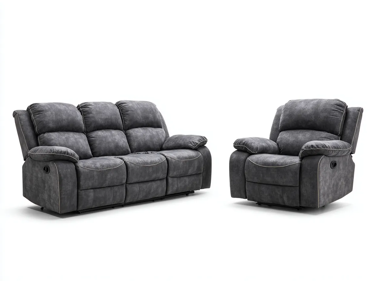 Ensemble canapé et fauteuil inclinables en tissu gris foncé 195x95x100 cm / 100x95x100 cm - design contemporain - dossier et repose-pieds réglables - confort moelleux-Luxeixe