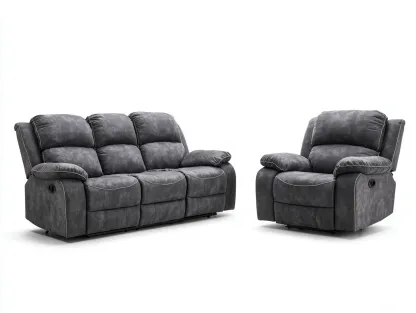 Ensemble canapé et fauteuil inclinables en tissu gris foncé 195x95x100 cm / 100x95x100 cm - design contemporain - dossier et repose-pieds réglables - confort moelleux-Luxeixe