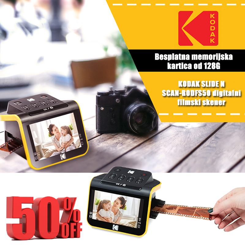 Kodak Digital Film Scanner, skener filmova i slajdova, pretvara 35mm, 126mm, 110mm kolor i crno-bijele negative i slajdove u JPEG digitalne fotografije visoke rezolucije od 22 megapiksela.