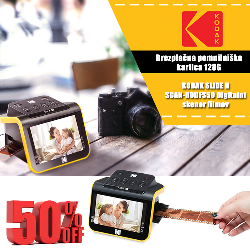 Digitalni filmski skener Kodak, skener filmov in diapozitivov, pretvori 35 mm, 126, 110 barvne in črno-bele negative ter diapozitive v digitalne fotografije 22 MP visoke ločljivosti JPEG