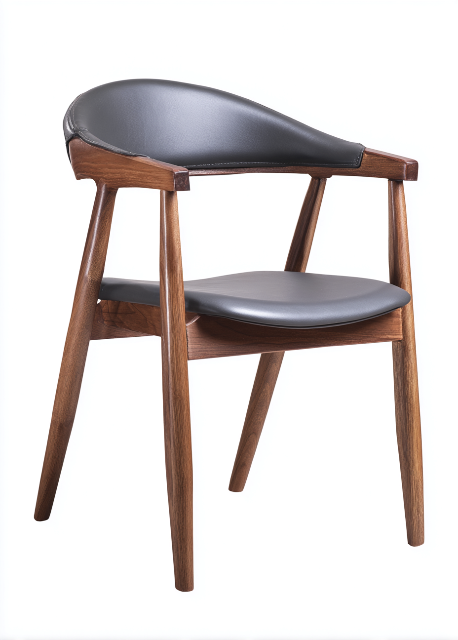 Chaise de salle à manger avec accoudoirs en cuir synthétique gris foncé et bois de noyer 55x52x78 cm - gris foncé/noyer - style scandinave-Nicheovae