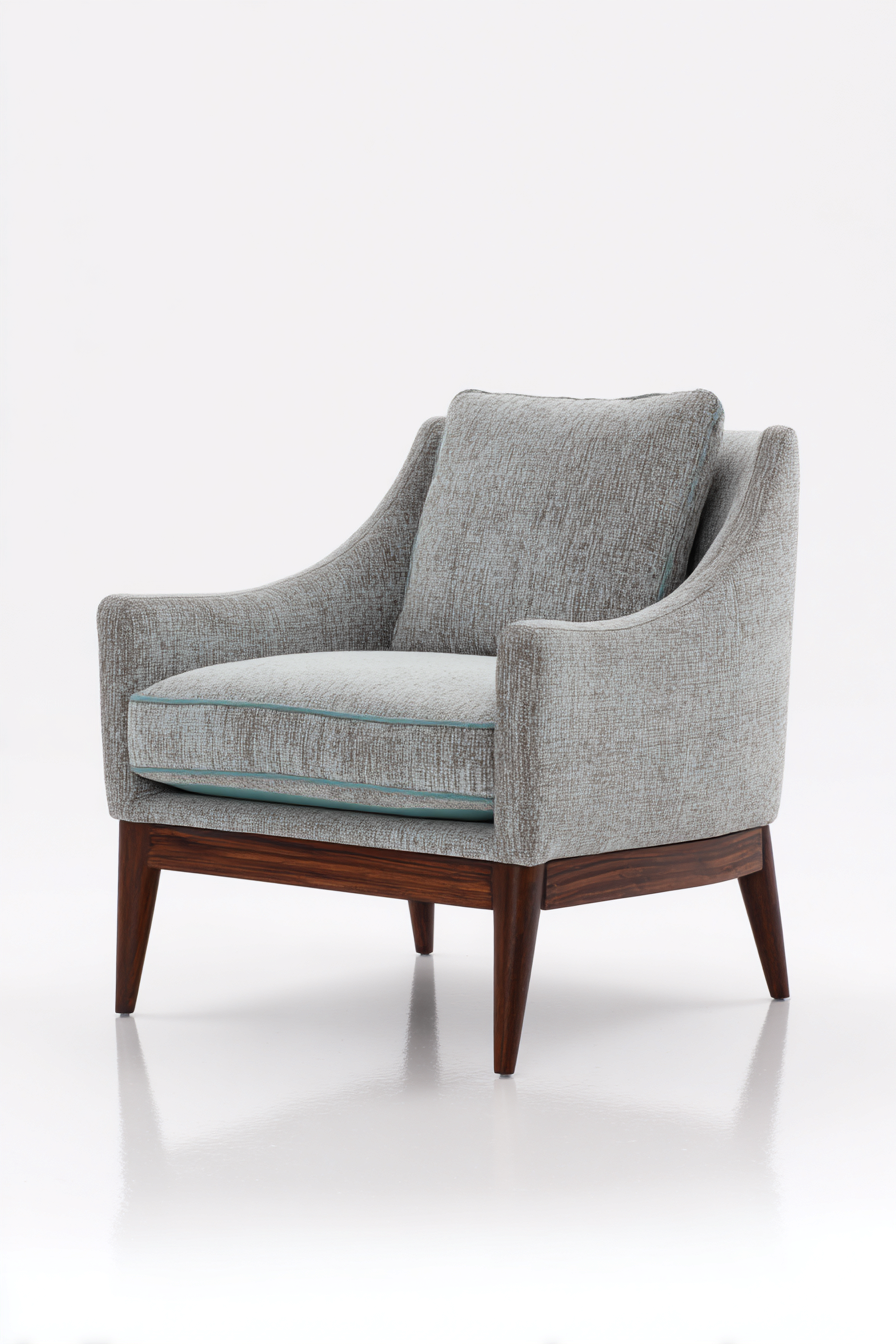 Fauteuil en tissu 85x82x90 cm - bleu/gris/bois foncé - avec coussin assorti - style scandinave élégant-Nicheovae