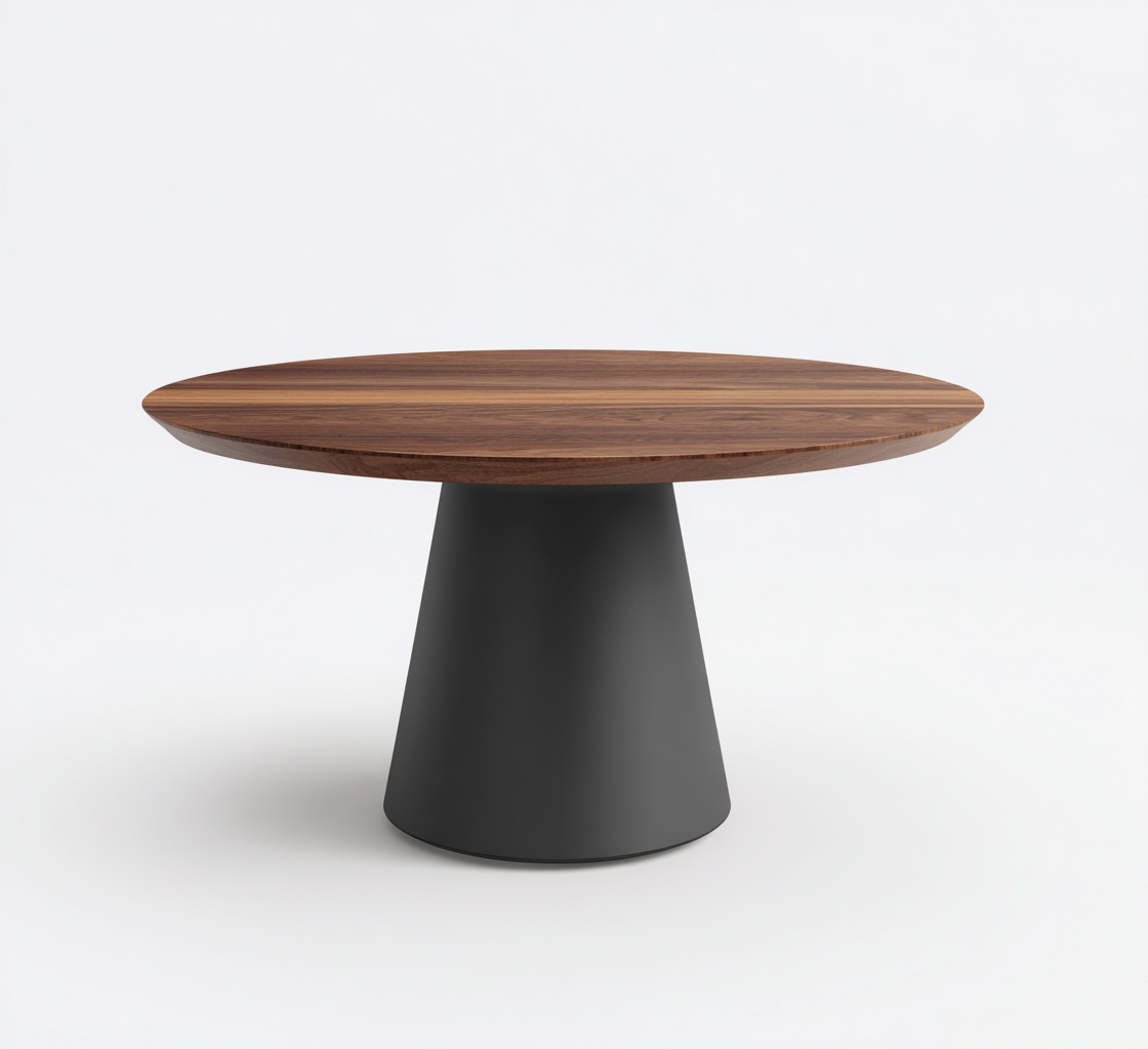 Table à manger ronde en bois et métal 110x110x75 cm - noyer/gris foncé - style contemporain-Nicheovae