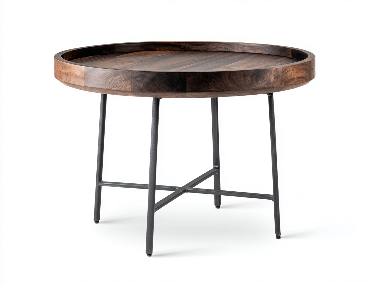Table à manger ronde en bois et métal 95x95x75 cm - brun/noir - style industriel moderne-Nicheovae
