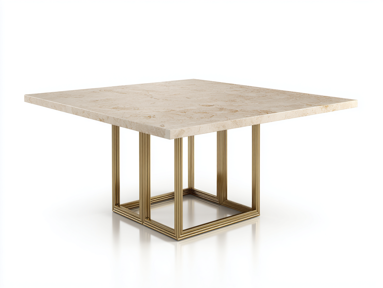 Table à manger carrée en marbre et métal 120x120x75 cm - beige - style moderne élégant-Nicheovae