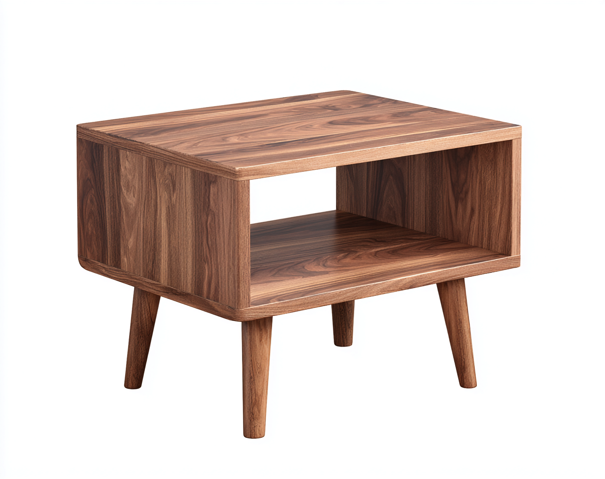 Table d'appoint rectangulaire en bois 50x40x55 cm - noyer - avec espace ouvert - style nordique moderne-Nicheovae