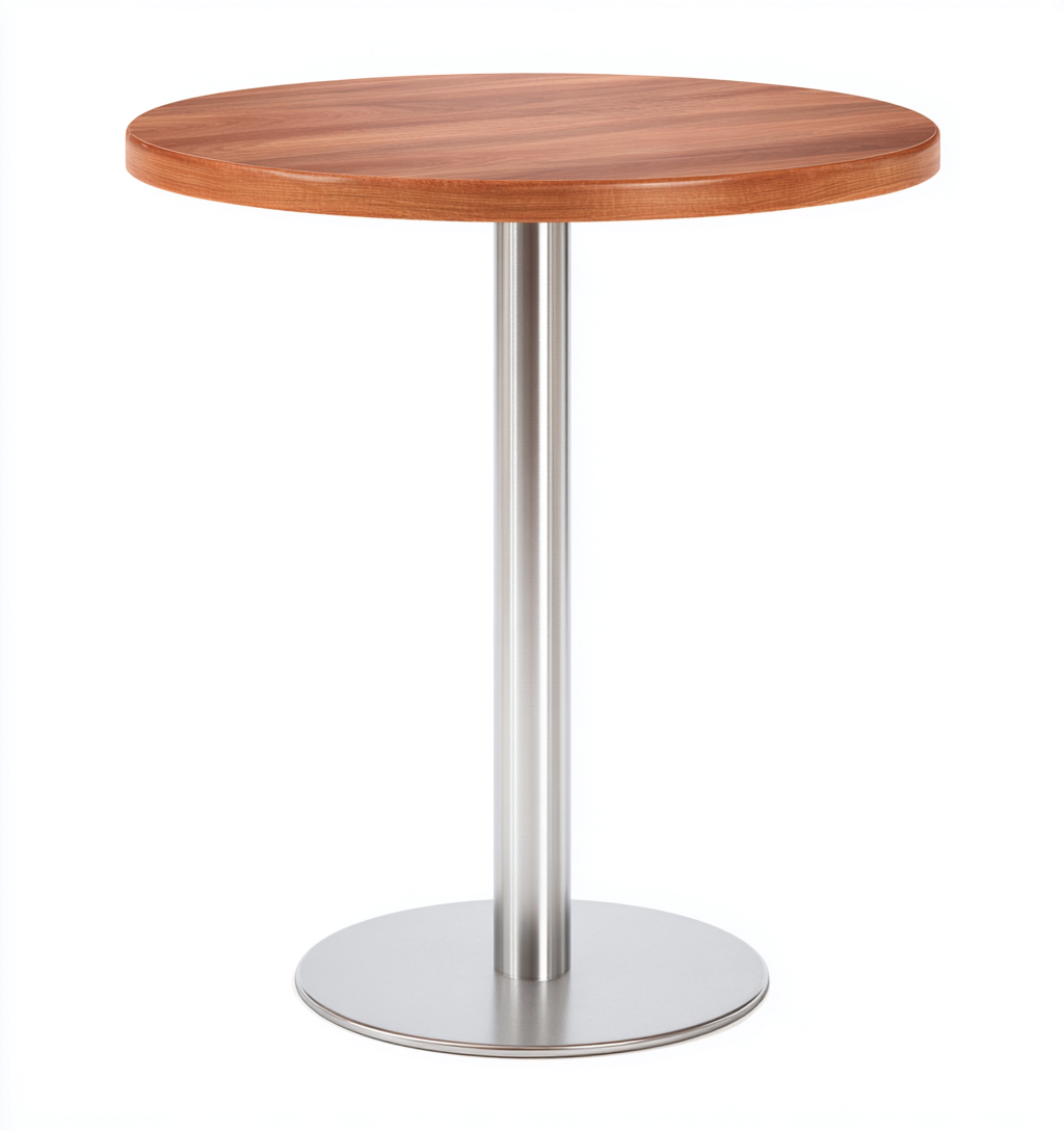 Table d'appoint ronde en bois brun clair et métal argent 60x60x75 cm - style moderne-Nicheovae