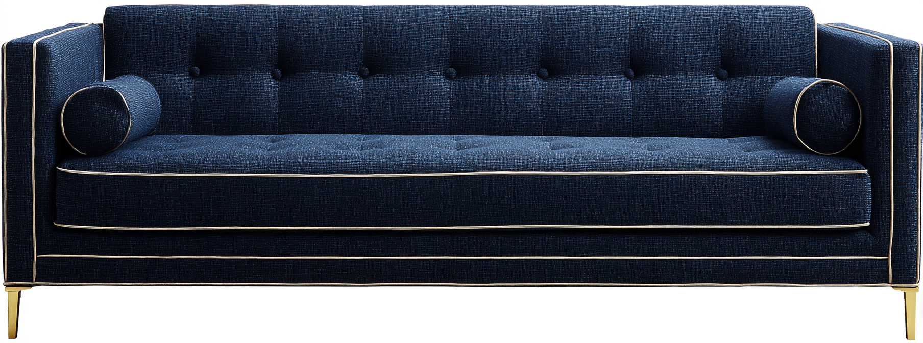 Canapé trois places en tissu bleu marine 200x90x85 cm - style moderne - base en métal doré-Nicheovae