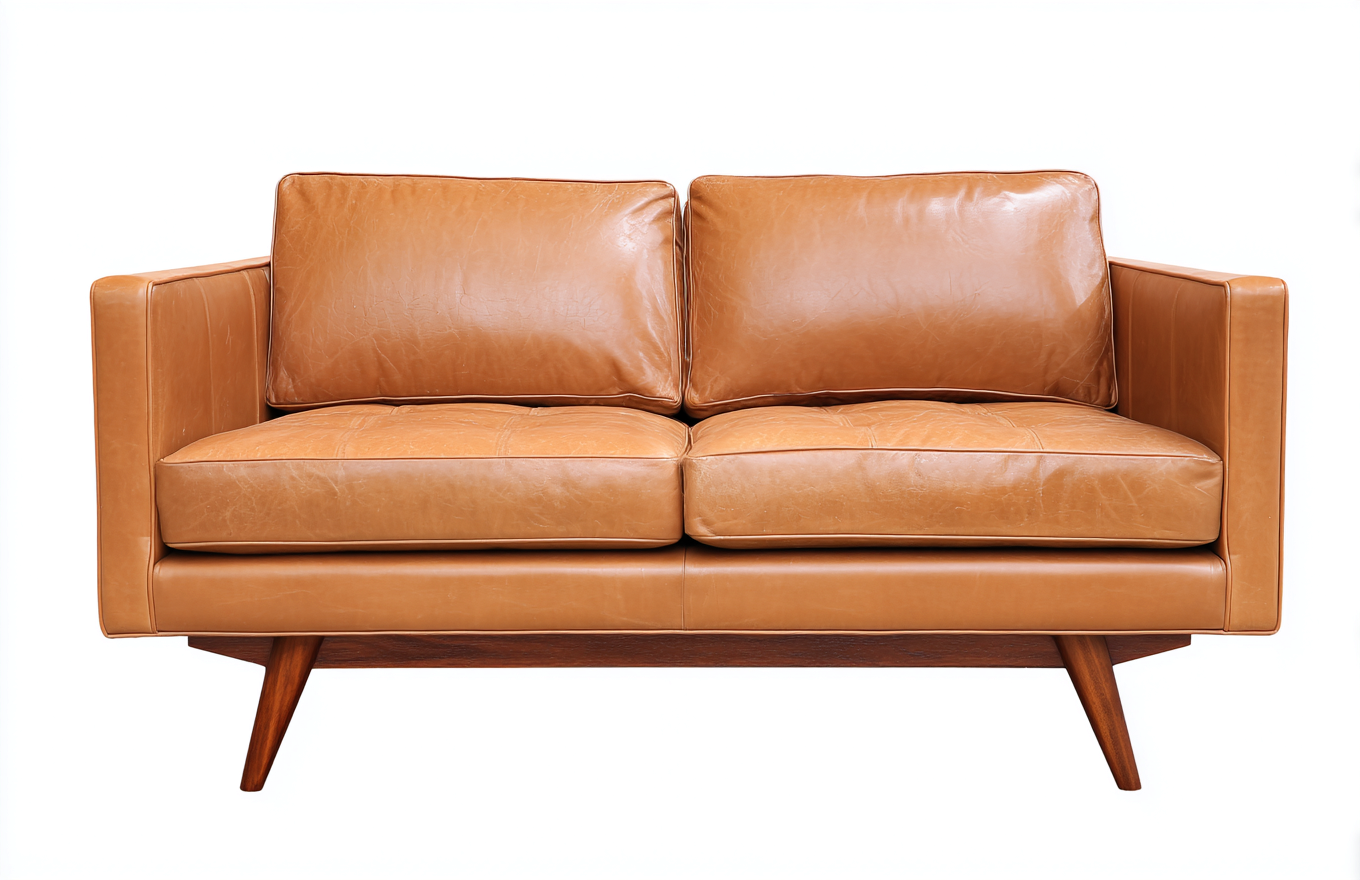 Canapé deux places en cuir véritable brun 155x90x85 cm - pieds en bois massif - style moderne-Nicheovae