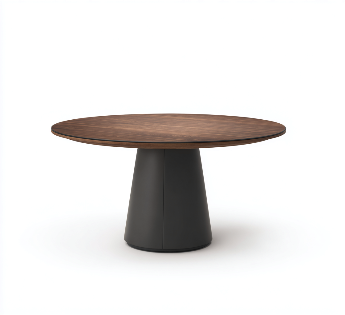Table à manger ronde en bois de noyer et métal - 110x110x80 cm - brun/gris foncé - style contemporain-Nicheovae