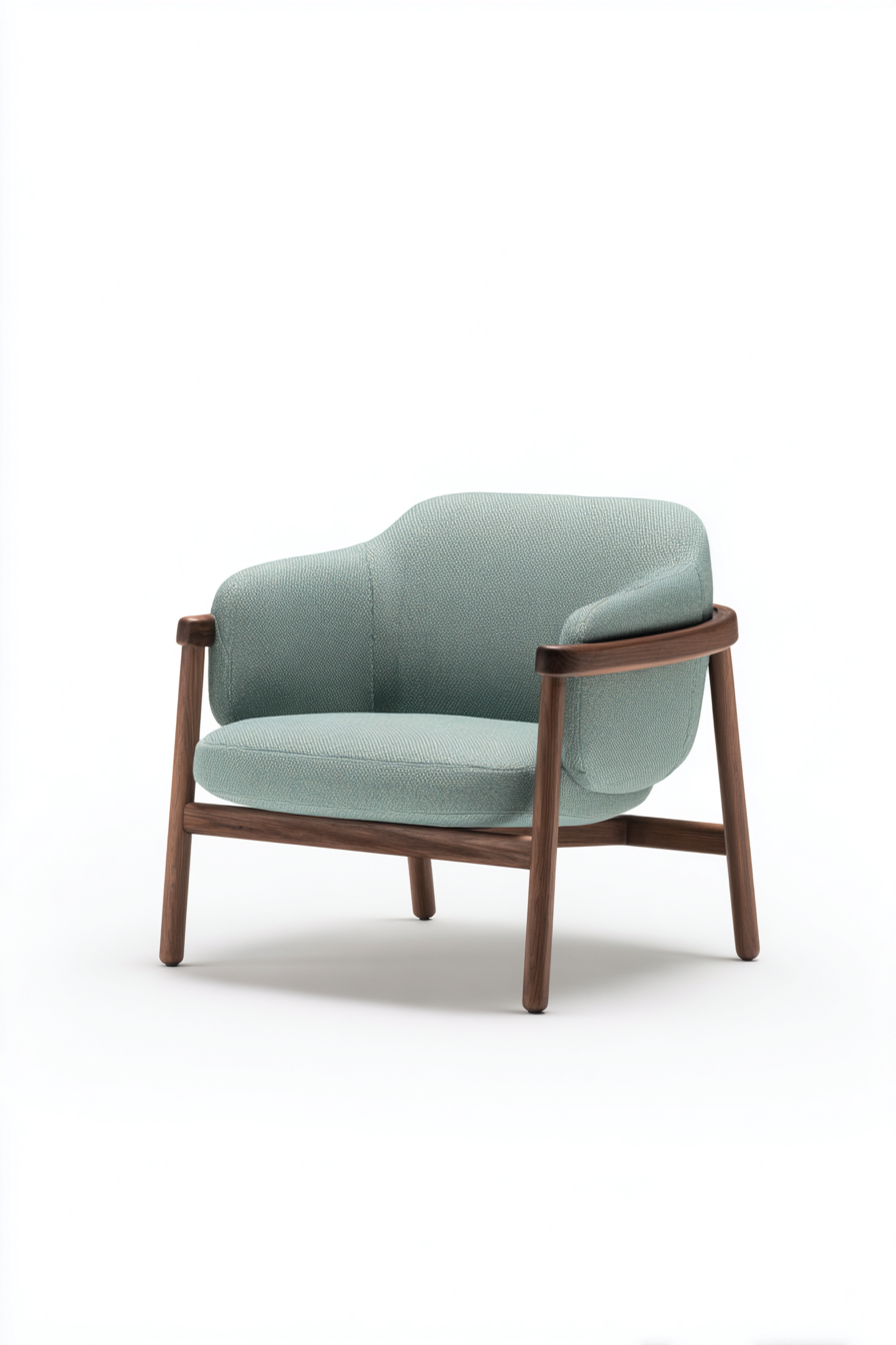 Fauteuil en tissu vert d'eau 78x80x75 cm - structure en bois foncé - design scandinave-Nicheovae