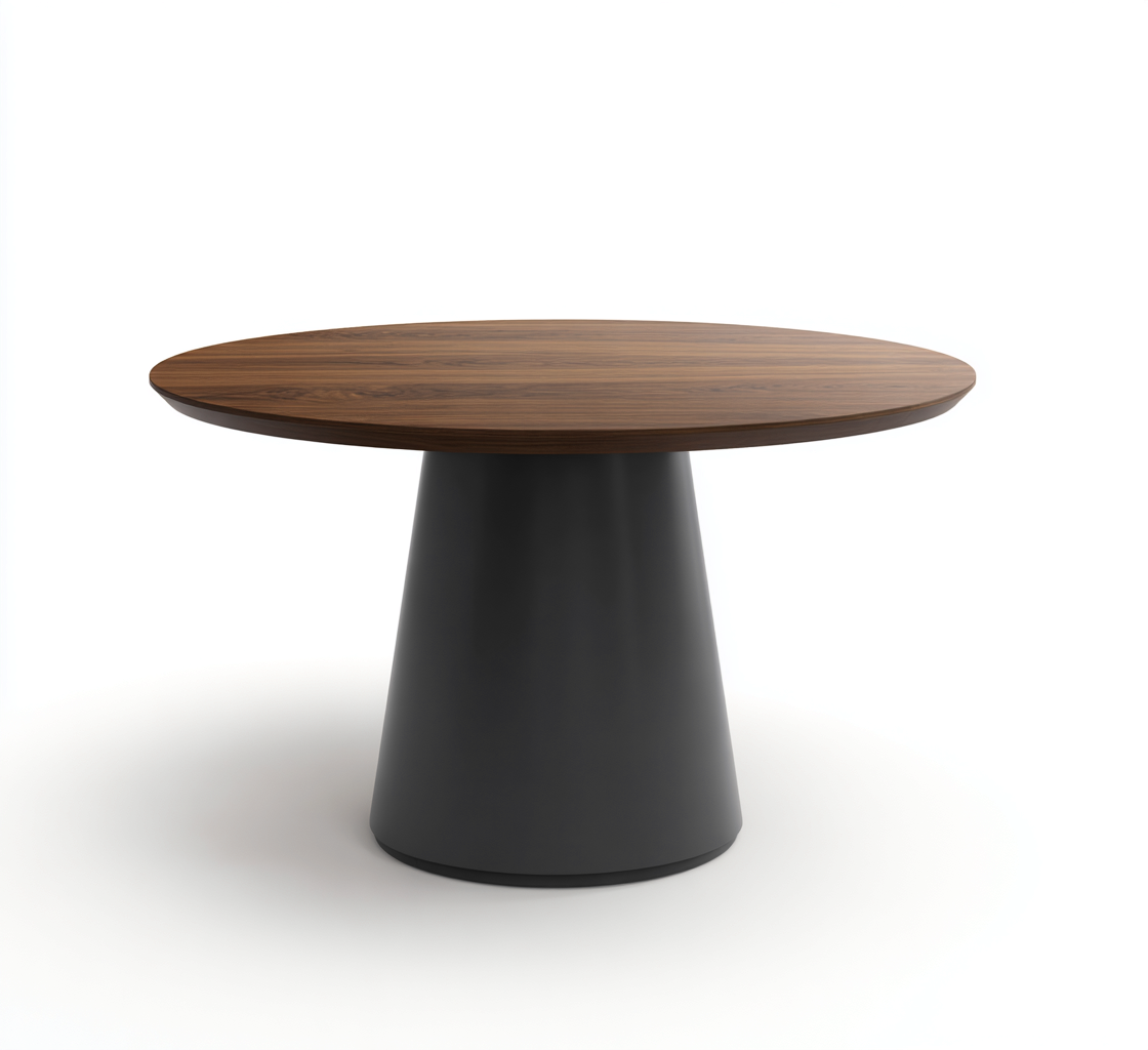 Table de salle à manger ronde en bois noyer et pied noir 120x120x75 cm - style contemporain-Nicheovae
