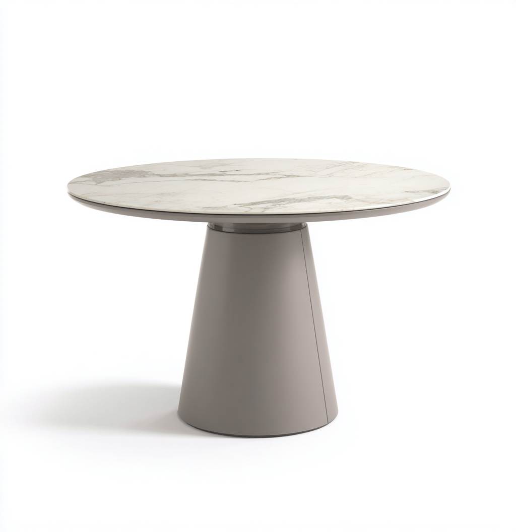 Table à manger ronde en marbre et métal 110x110x75 cm - blanc/gris - style contemporain-Nicheovae