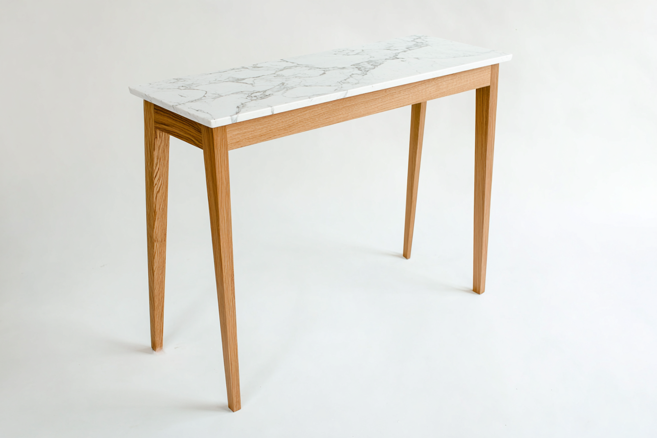 Table d'appoint rectangulaire en marbre et chêne clair - 100x35x80 cm - blanc/chêne clair - style scandinave-Nicheovae