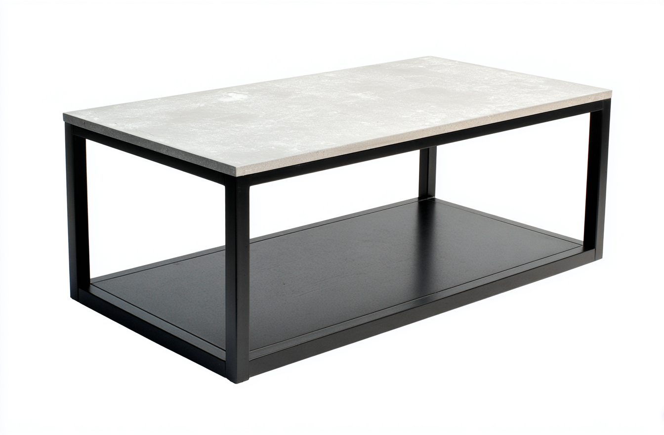 Table basse rectangulaire en béton et métal noir 110x60x45 cm - style industriel-Nicheovae