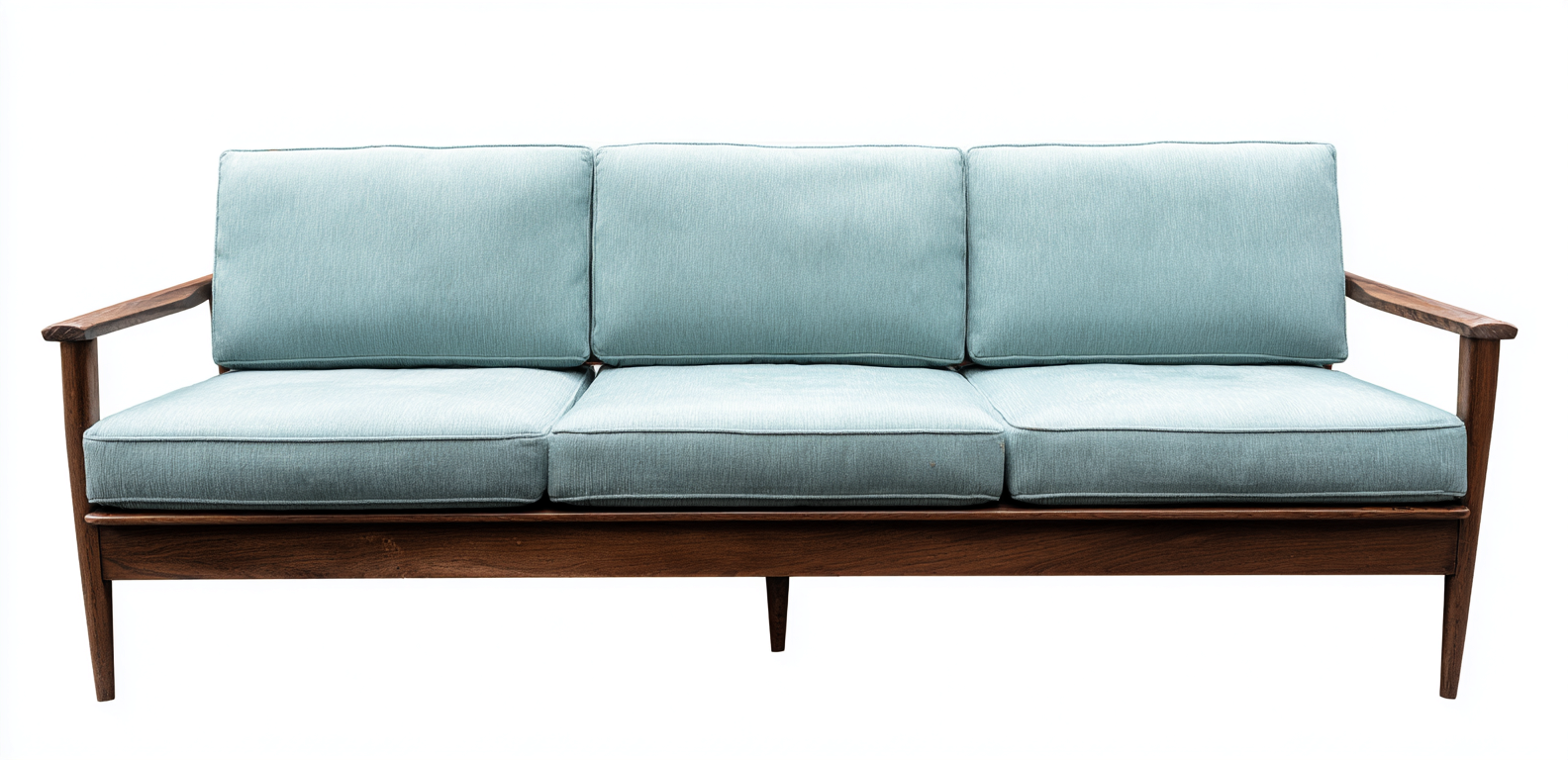 Canapé de jardin trois places en tissu bleu clair et bois foncé 200x85x80 cm - structure en bois massif - style scandinave-Nicheovae