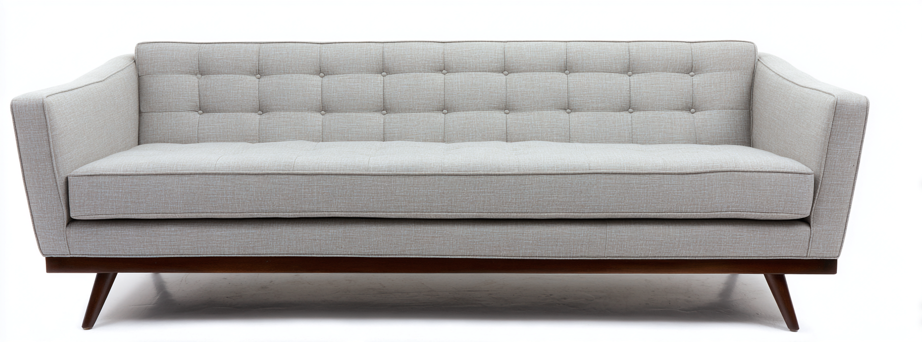 Canapé trois places en tissu gris clair 200x85x80 cm - base en bois foncé - style vintage scandinave-Nicheovae