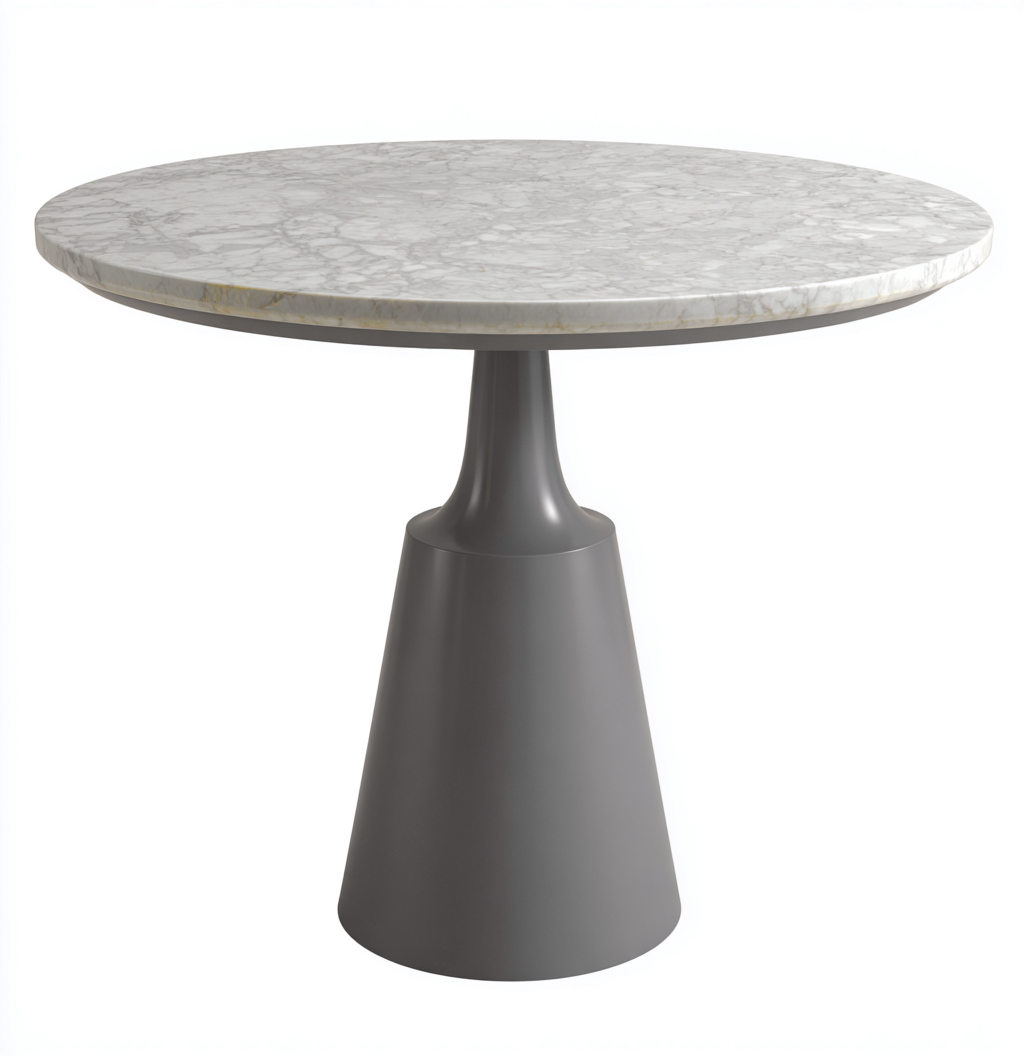 Table à manger ronde en marbre et métal 110x110x75 cm - blanc/gris - style contemporain-Nicheovae