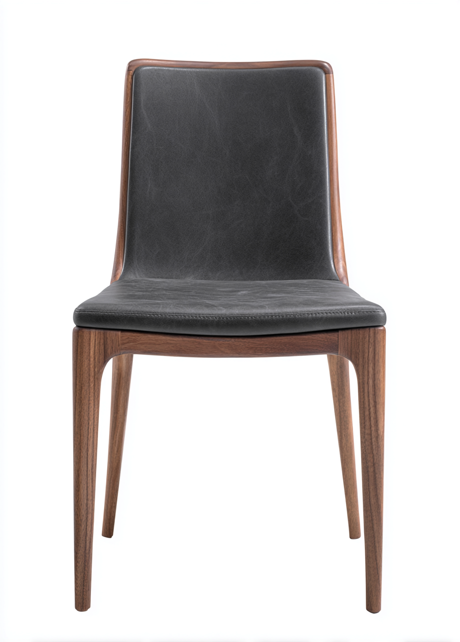 Chaise de salle à manger en cuir synthétique gris foncé 46x52x85 cm - structure noyer - style contemporain-Nicheovae